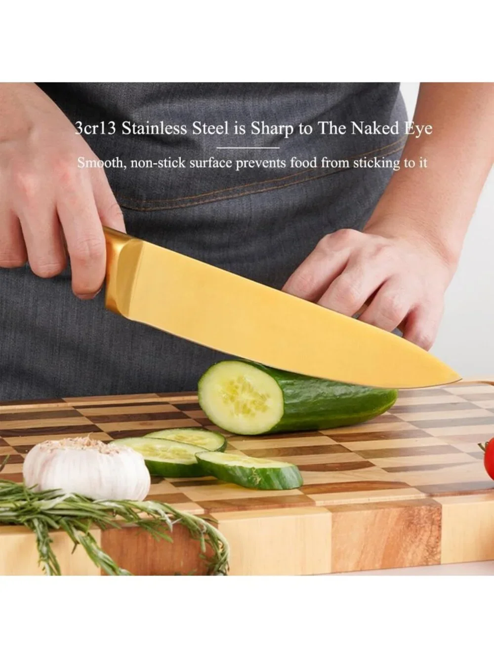 Aesthetic Gold & Pink Kitchen Knife Set with Wooden Block & Sharpener - Cute
